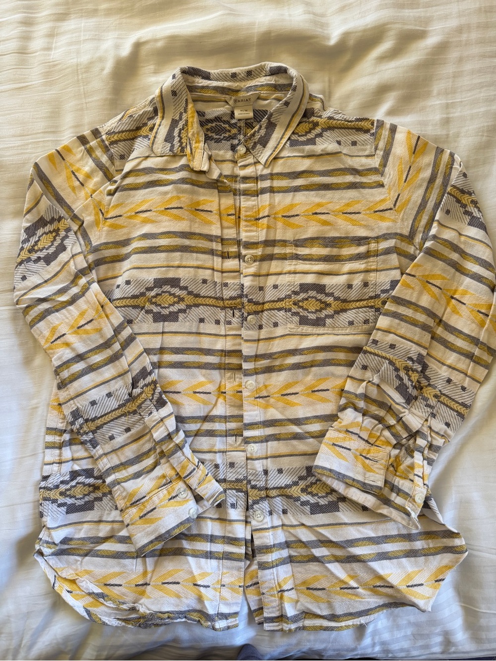 Ariat Women’s Yellow and Gray Striped Button-Down Shirt